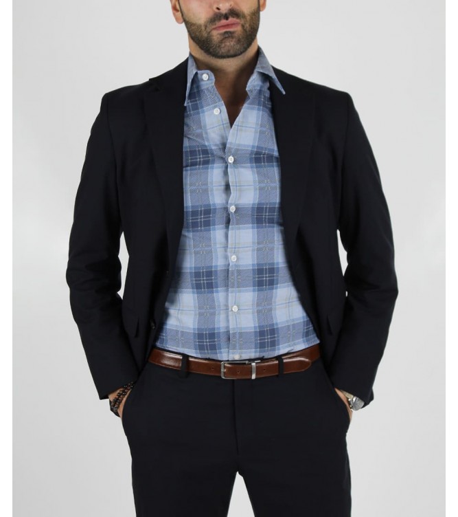 Camisa Oxford Xadrez Azul 